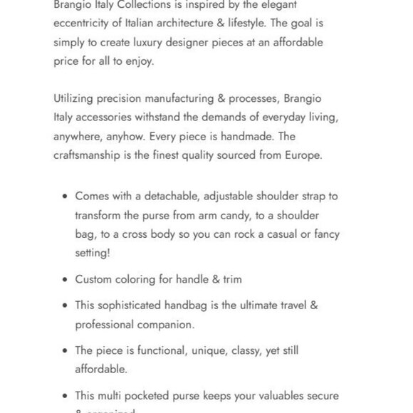 Brangio Italy Vegan Leather Tote Bag With Heart Cutout Design & Gold-Tone Hardwa - Picture 7 of 7